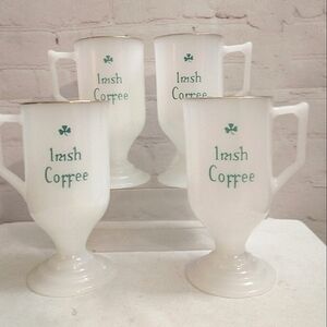 4 Vintage Irish Coffee Footed Milk Glass Mugs